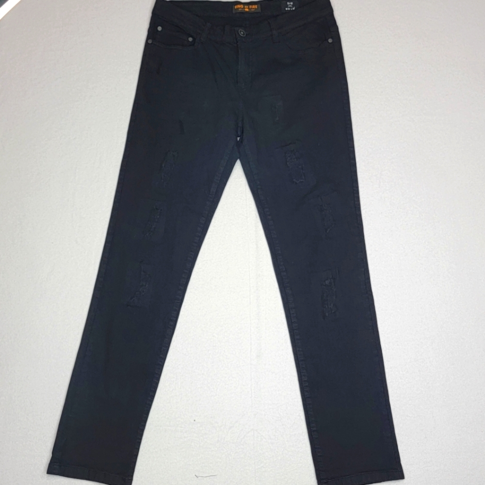 Men's Ring of Fire Black Slim Fit Distressed Denim Jeans Size 34X34. #452